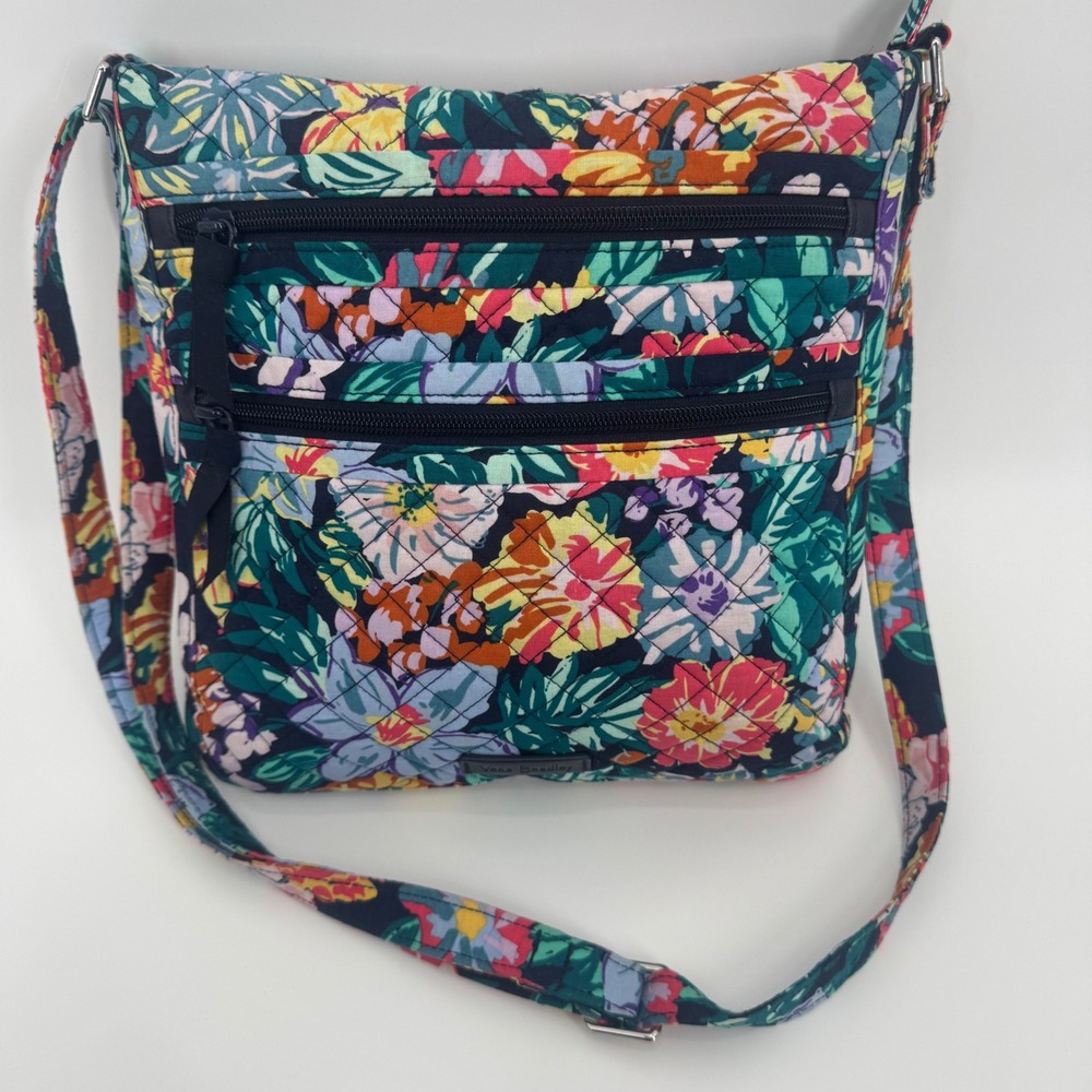 Vera Bradley Triple‎ Zip Hipster Crossbody Bag Tropical Floral Quilted VBJ20